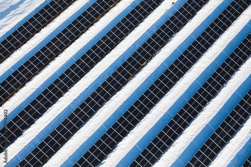 Top view on large solar panels