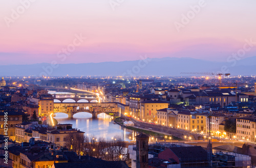 Beautiful sunset over the river Arno in Florence  Italy 