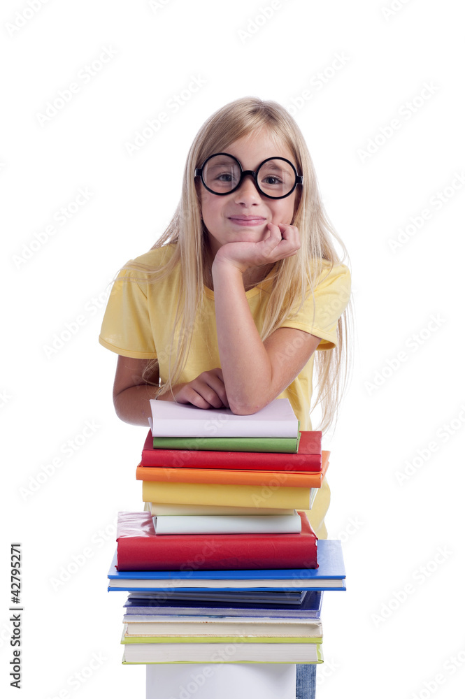 girl with stack of books girl with stack of books