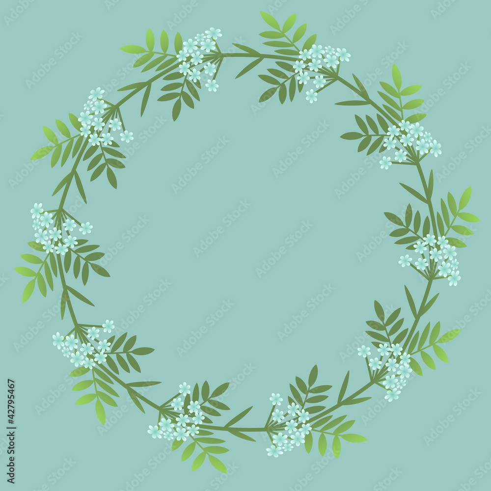 Floral decorative wreath with light blue flowers