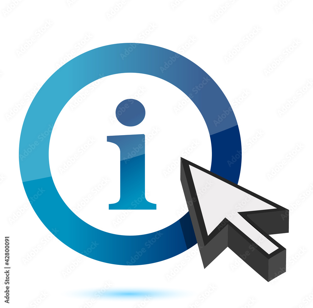 blue information icon with an arrow cursor over white blue information icon with an arrow cursor over white