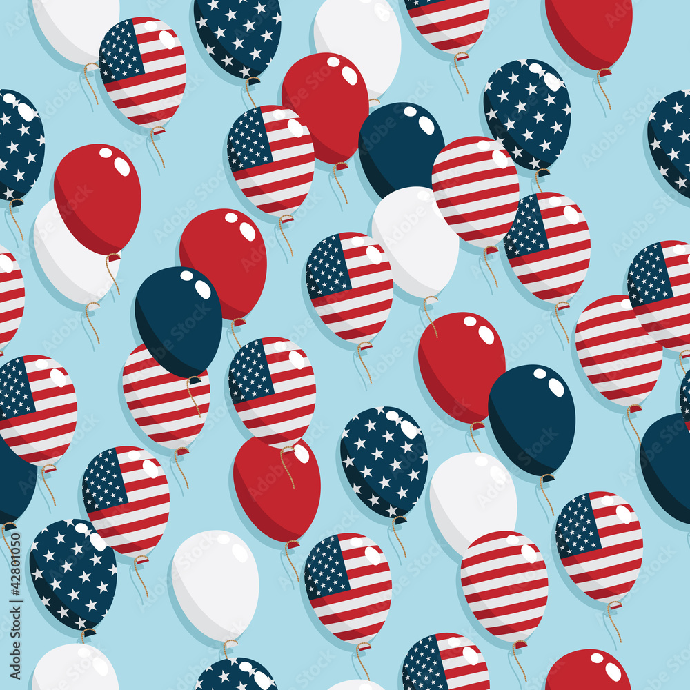 Obraz premium usa stars and stripes flag balloons seamless pattern vector american decoration on blue background tile