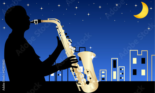 Photography Silhouette of jazz musician by night