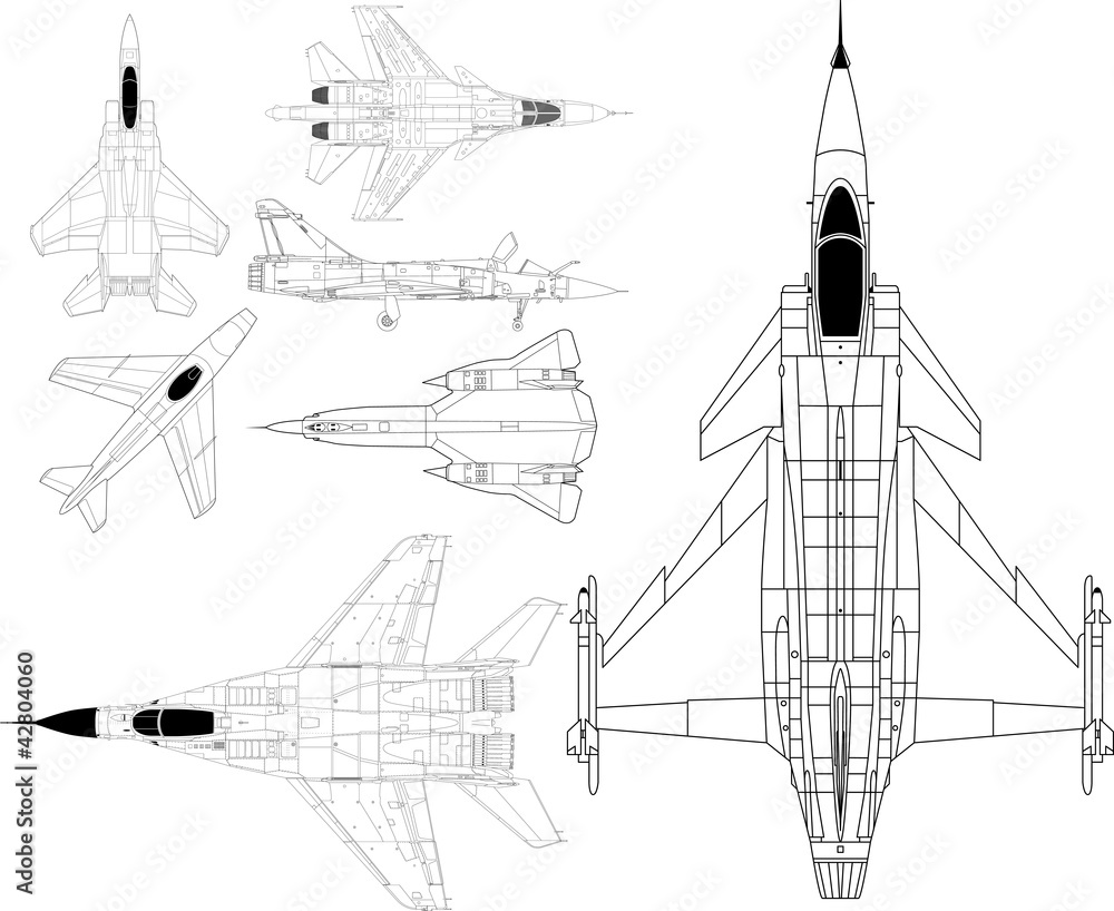 High detailed vector of modern military airplanes