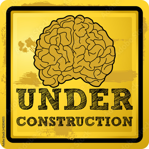 Grunge under construction human brain vector illustration