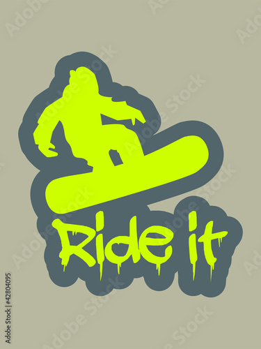 Vector snowboarder silhouette with dripping text ride it