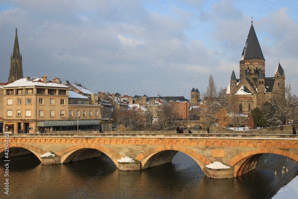 Metz - Moyen Pont et Temple Neuf en hiver