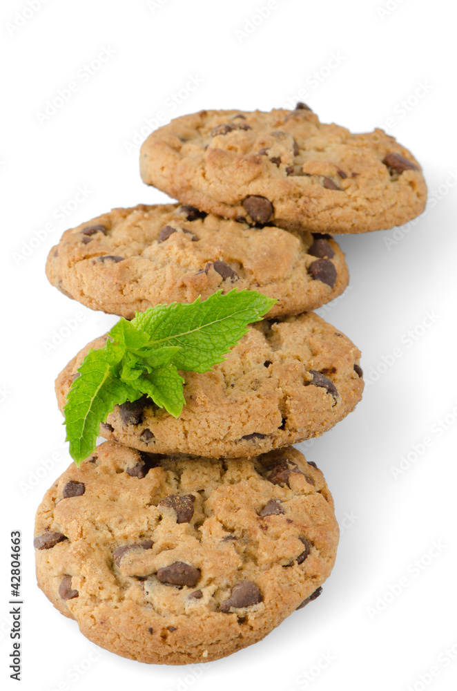 Chocolate cookies with mint leaves Chocolate cookies with mint leaves
