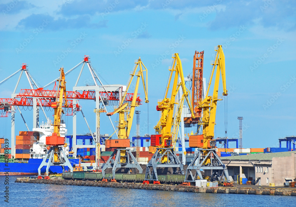 Cargo crane freight traine and coal in port