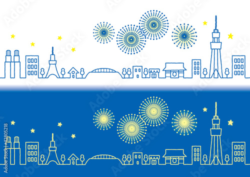 東京ランドマークと花火大会