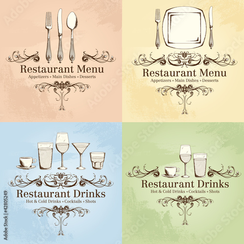 Restaurant menu and drink Logo set