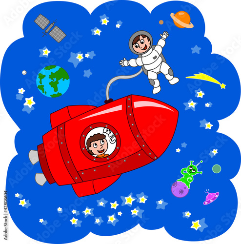 Navetta spaziale con astronauti e gatto viaggia fra le stelle