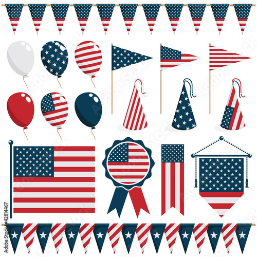 usa stars and stripes flag decorations vector bunting balloons pennants clipart design elements isolated on white