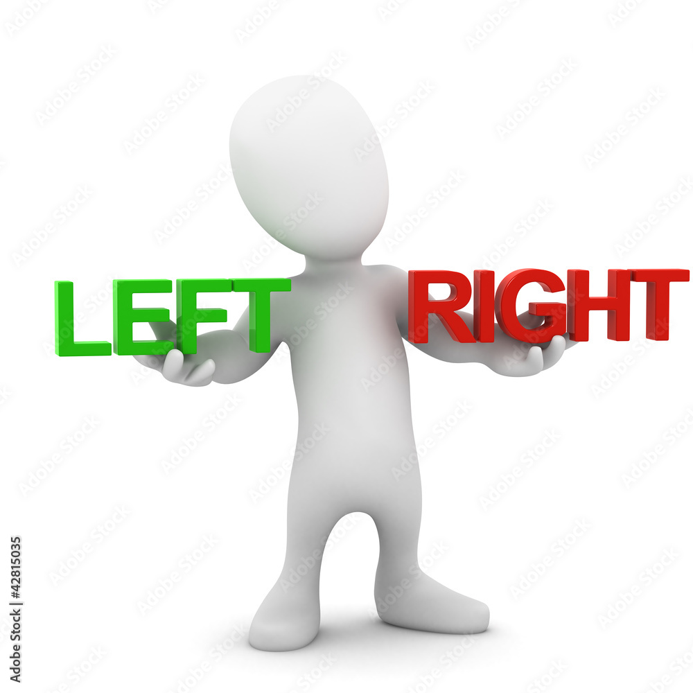 3d Little man choose between left and right 3d Little man choose between left and right
