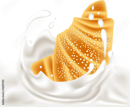Breakfast milk and croissant