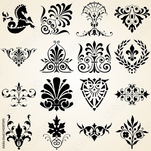 Decorative Ornaments Set of Sixteen Vintage Design Elements