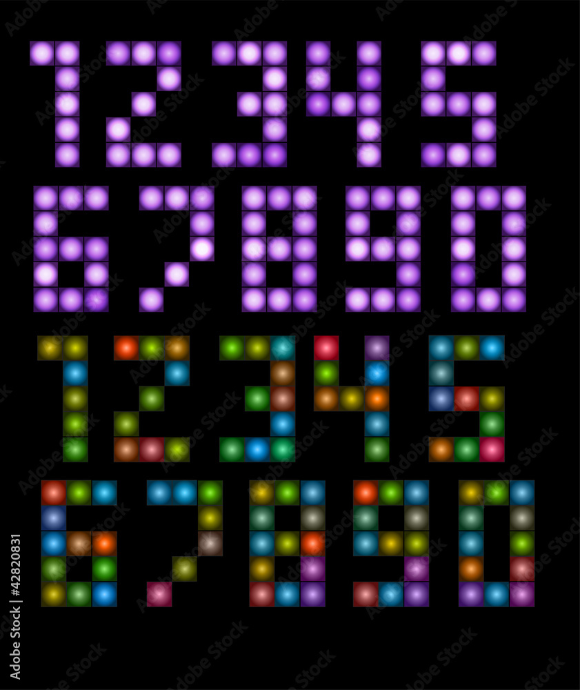 Neon violet and multicolored numbers Neon violet and multicolored numbers