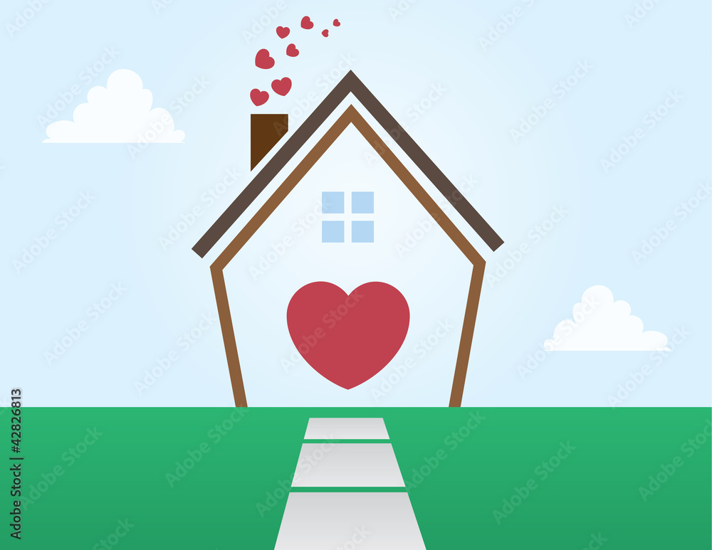 House outline abstract with Hearts
