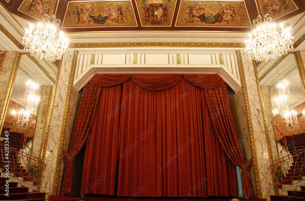 Fototapeta premium Old theater stage and red curtain