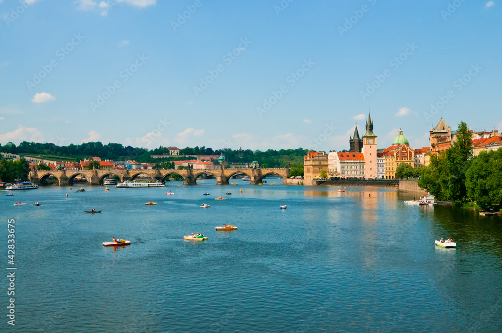 Obraz premium The View on summer Prague above River Vltava