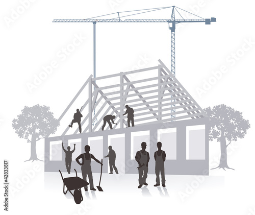 Hausbau mit Bauarbeiter
