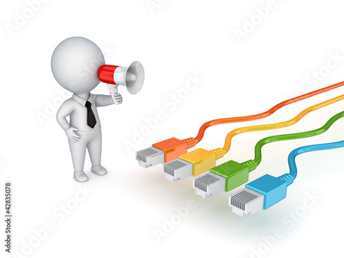 3d small person with colorful patchcords.