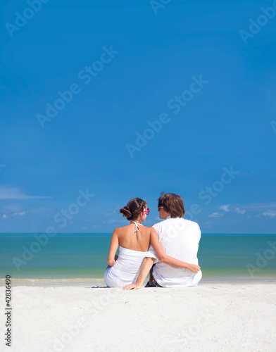 romantic lovers vacation on a tropical beach. honeymoon