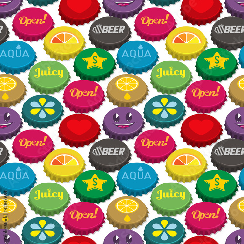 Bottle caps seamless background pattern. Vector illustration.