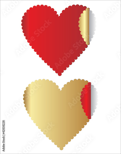 Red and gold Heart Paper Sticker With Shadow Valentine's day