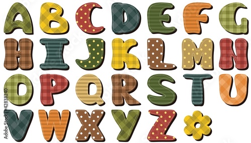 different texture scrapbook alphabet on white background
