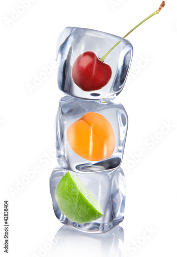 Fruit in ice cube