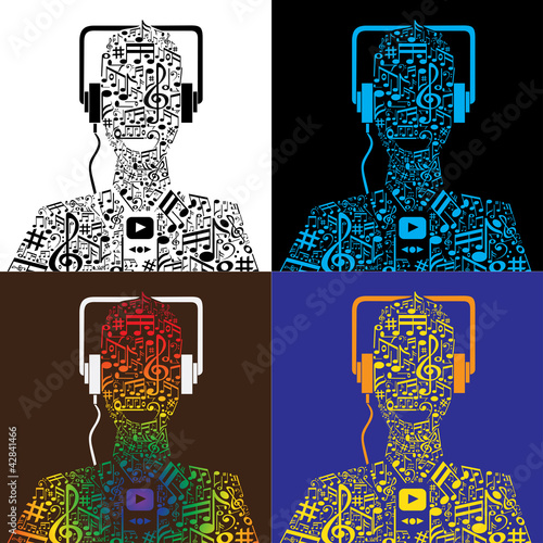 Head and Body Filling up With Music From Headphones