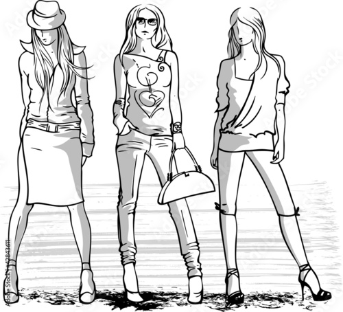 Illustration of three fashion girls
