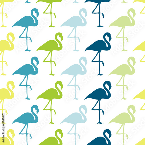 Seamless Pattern Blue/Green Flamingos