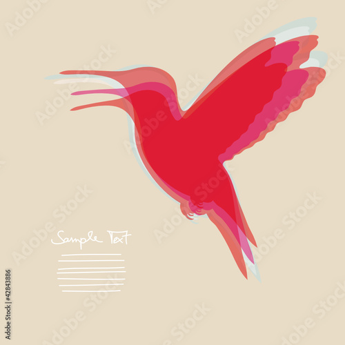 Card Abstract Flying Hummingbird Red