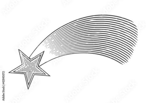 Vector illustration of shooting star in engraved style