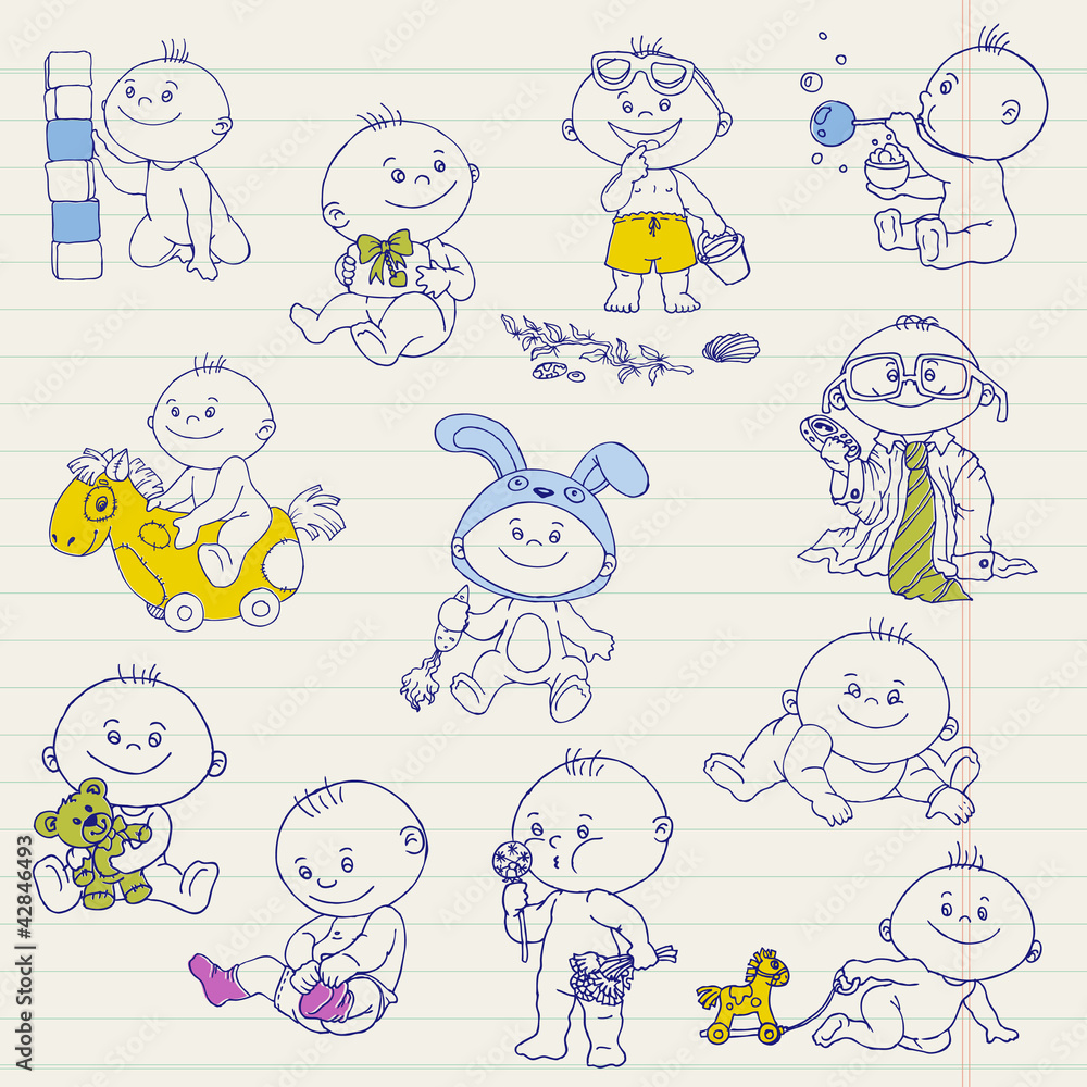 Baby Boy Doodle Set - for design, scrapbook, shower or arrival Baby Boy Doodle Set - for design, scrapbook, shower or arrival