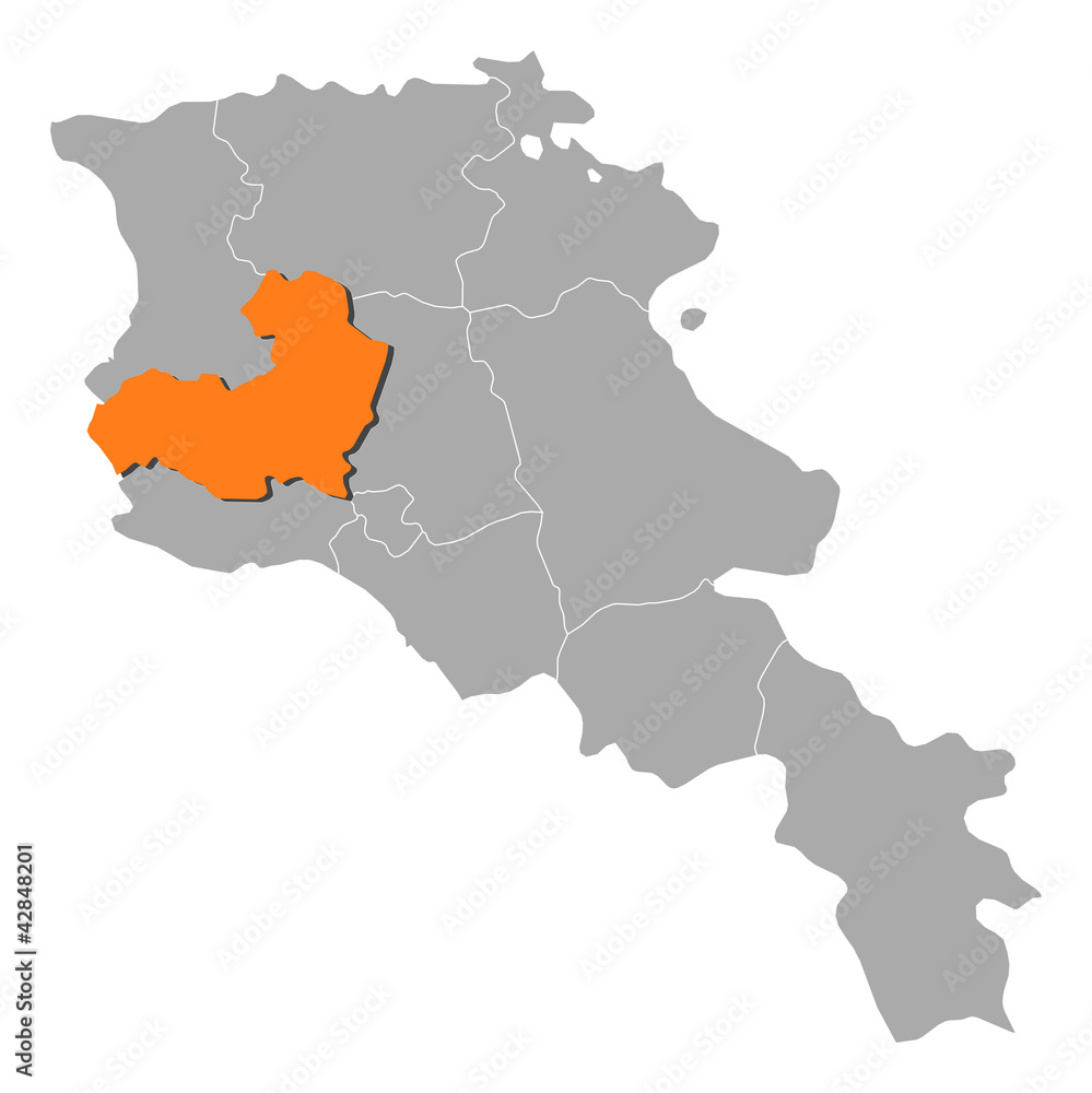 Map of Armenia, Aragatsotn highlighted