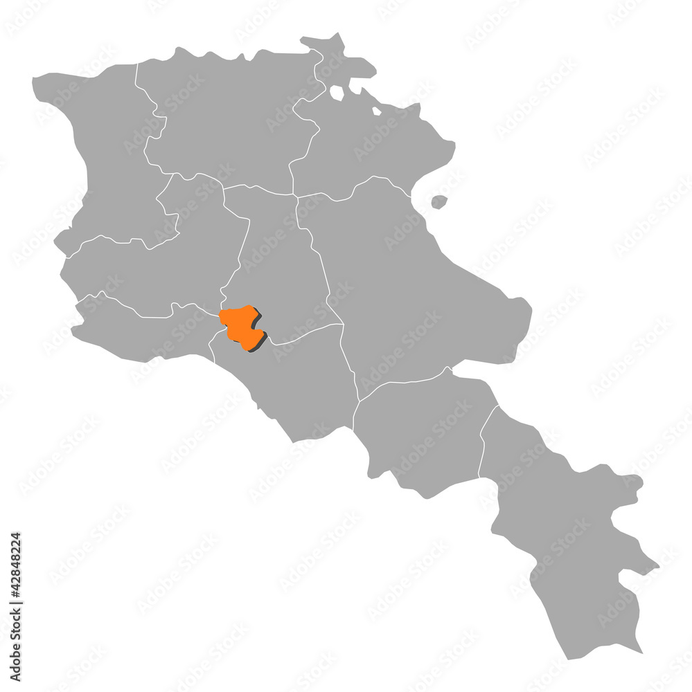 Map of Armenia, Yerevan highlighted