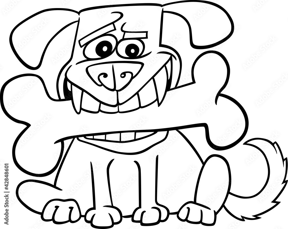 Fototapeta premium Cartoon Dog with big bone for coloring