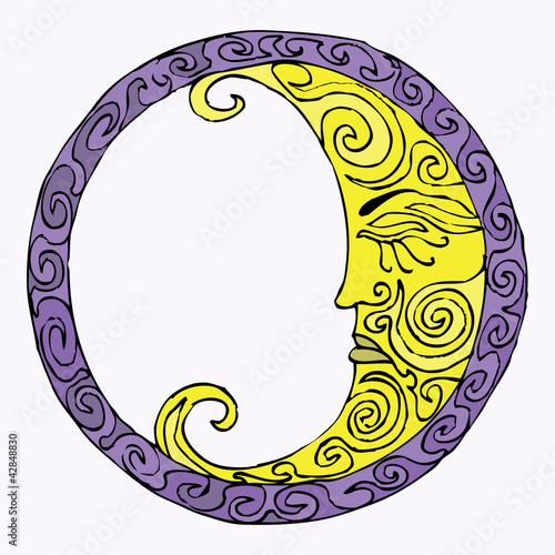 yellow moon in purple circle