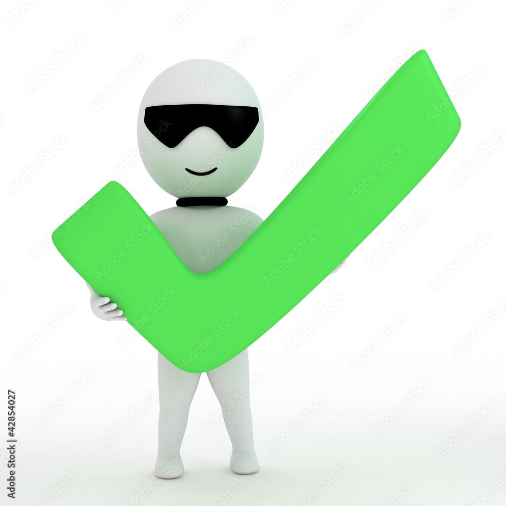 3d human with correct sign in white background