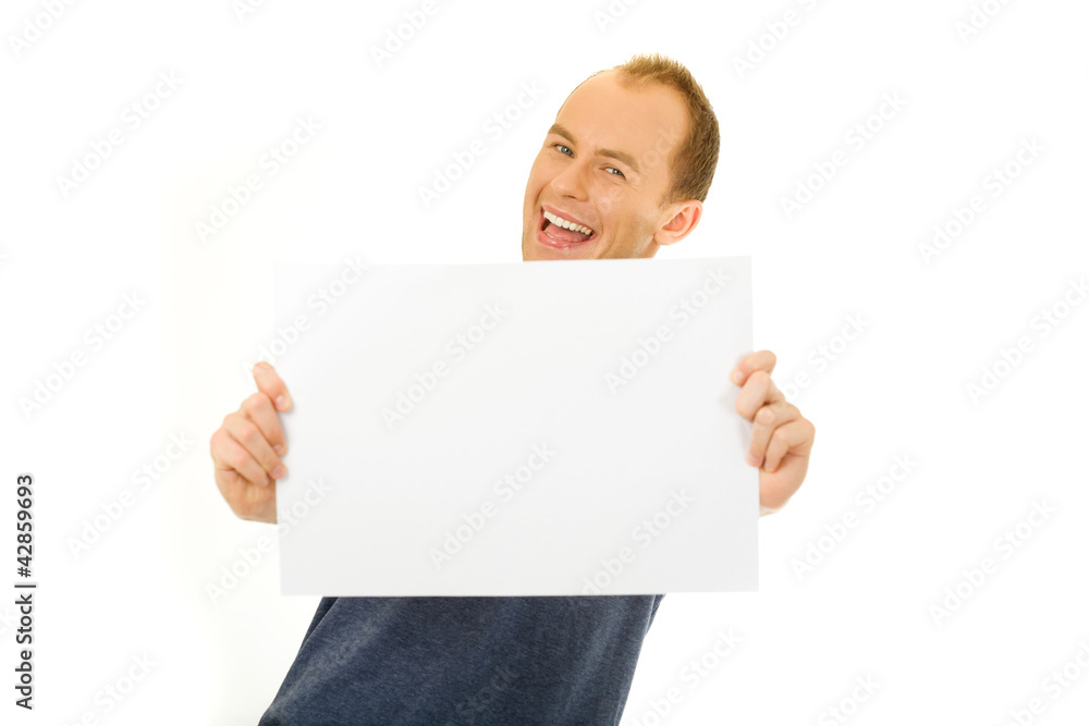 Man holding a white board Man holding a white board