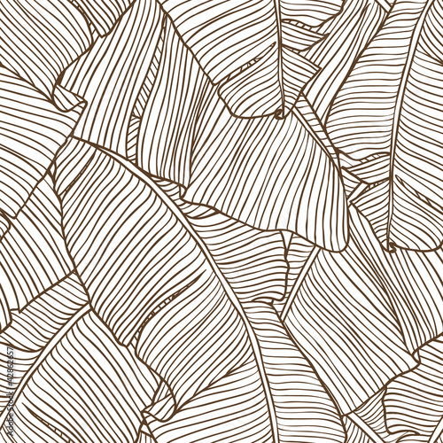 Vector illustration leaves of palm tree. Seamless pattern.