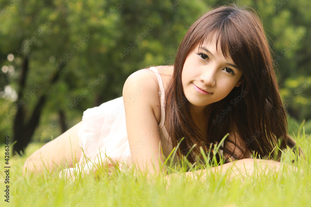 Lying on grass Lying on grass