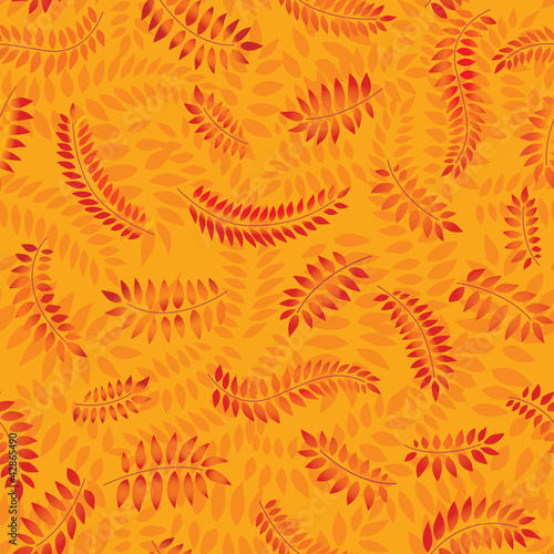 seamless pattern with leaves on yellow background, Print