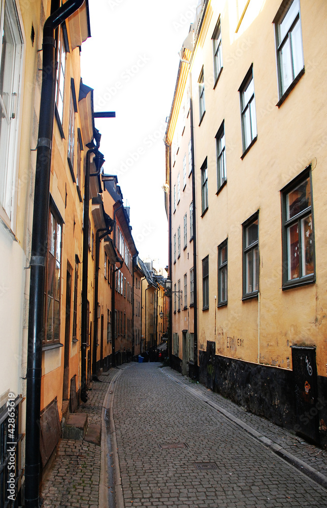 A beautiful old street view in Stockholm, Sweden
