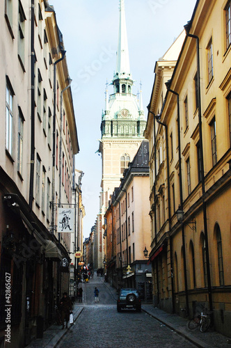 A beautiful old street view in Stockholm, Sweden