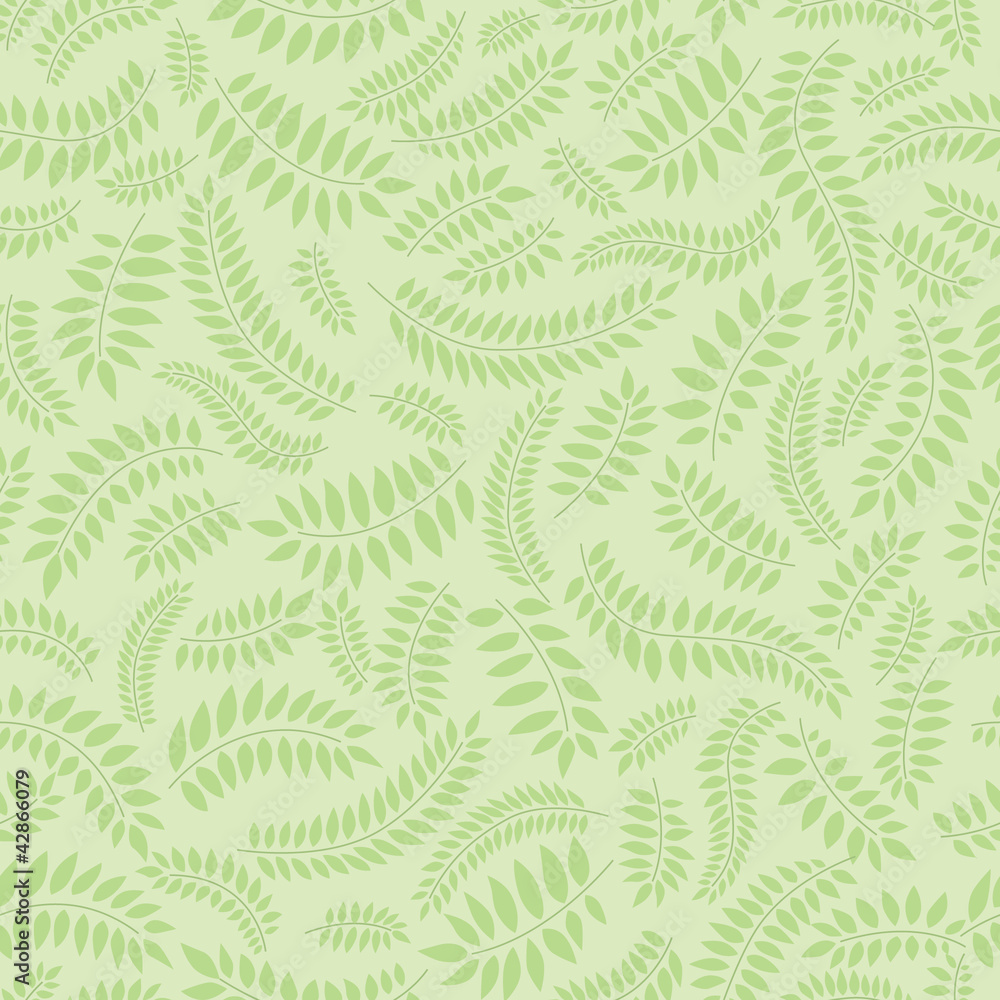 seamless pattern with leaves on green background, Print