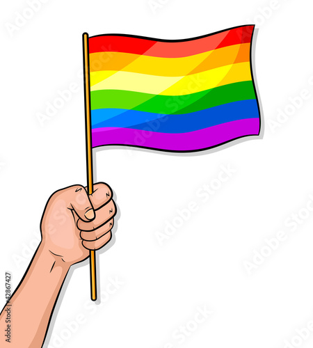 hand holding a gay pride flag